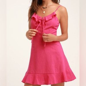 Lulu’s Here to Dance Hot Pink Lace-Up Mini Dress - Size Small